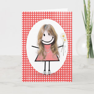 Tarjeta Chica de palitos de cumpleaños sobre gingham rojo