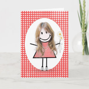 Tarjeta Chica de palitos de cumpleaños sobre gingham rojo