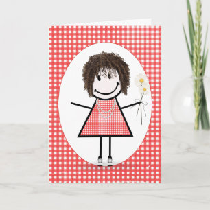 Tarjeta Chica de palitos de cumpleaños sobre gingham rojo
