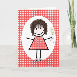 Tarjeta Chica de palitos de cumpleaños sobre rojo