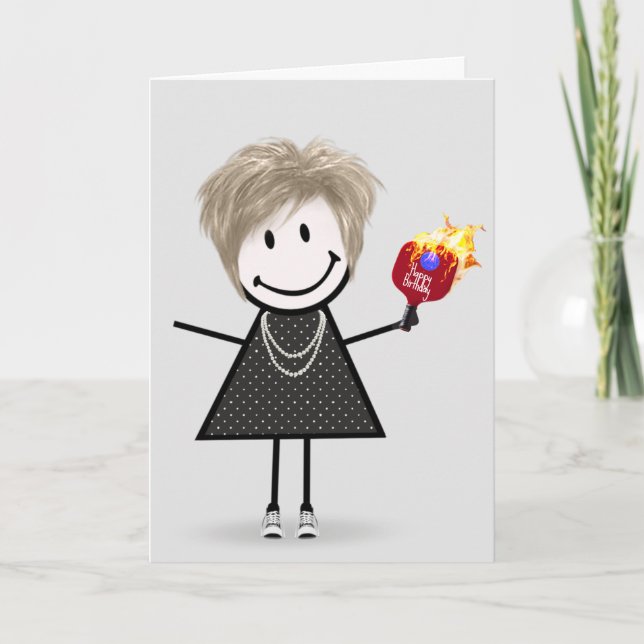 Tarjeta Chica de palitos de pickleball de cumpleaños (Anverso)