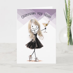 Tarjeta Chica de palitos en cumpleaños con Martini