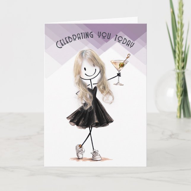 Tarjeta Chica de palitos en cumpleaños con Martini (Anverso)