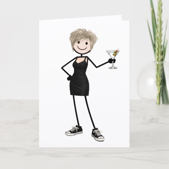Tarjeta Chica de palitos en cumpleaños con Martini (Anverso)