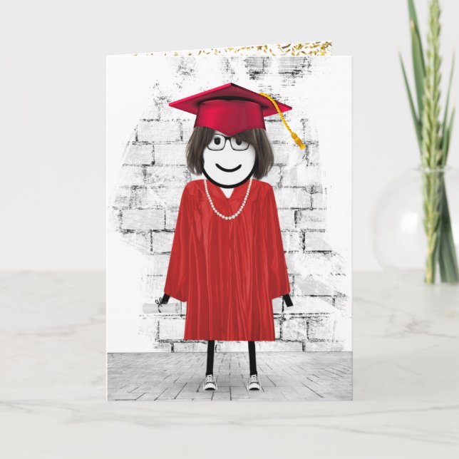 Tarjeta Chica de palitos graduada con diploma (Anverso)