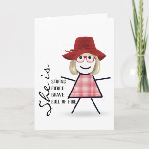 Tarjeta Chica de palo con sombrero rojo