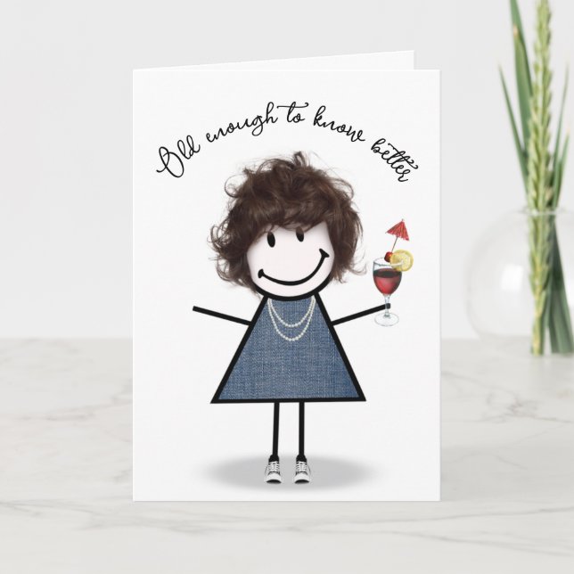 Tarjeta Chica de palo de cumpleaños con cóctel (Anverso)