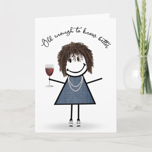 Tarjeta Chica de palo de cumpleaños con copa de vino (Anverso)