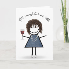 Tarjeta Chica de palo de cumpleaños con copa de vino