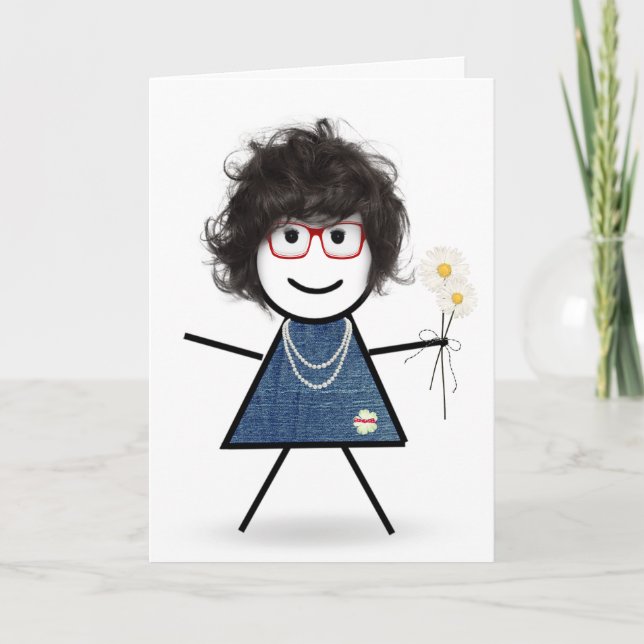 Tarjeta Chica de palo de cumpleaños con margaritas (Anverso)