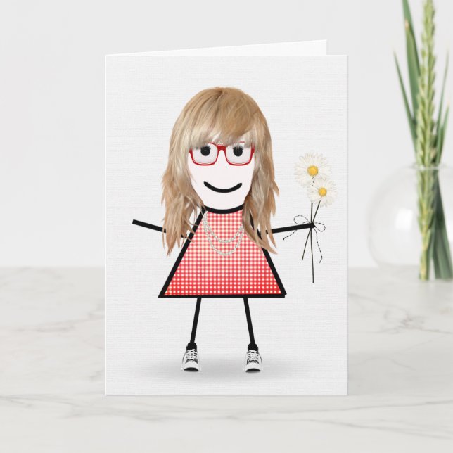 Tarjeta Chica de palo de cumpleaños con margaritas (Anverso)