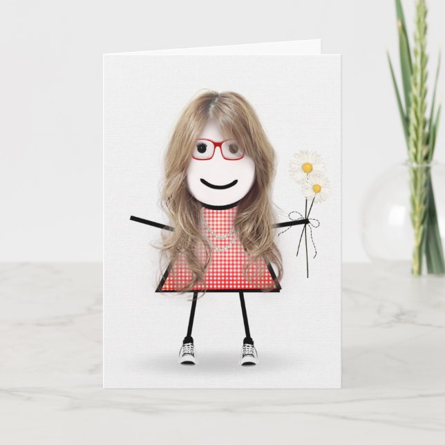 Tarjeta Chica de palo de cumpleaños con margaritas (Anverso)