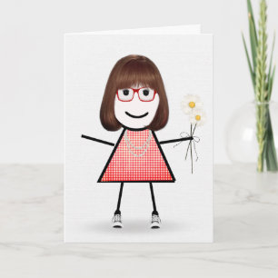 Tarjeta Chica de palo de cumpleaños con margaritas