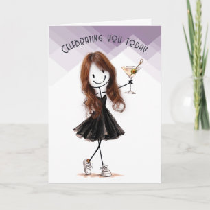 Tarjeta Chica de palo de cumpleaños con Martini