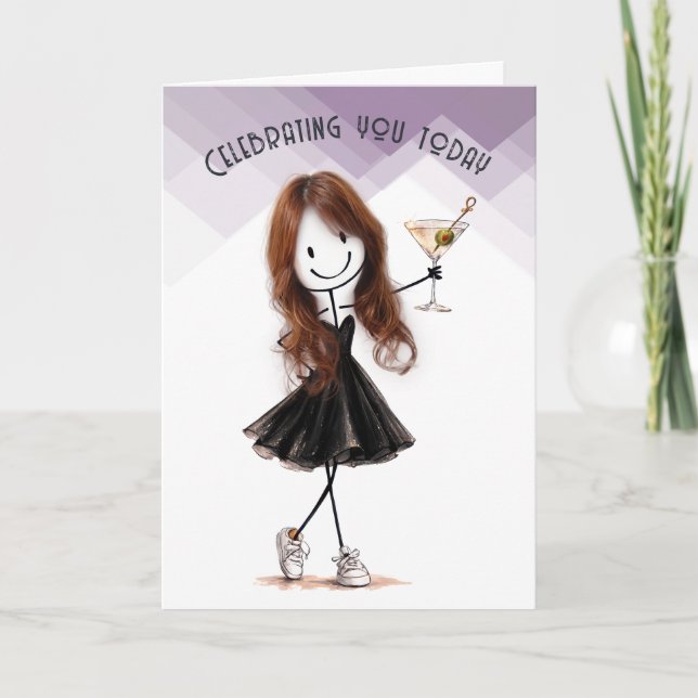 Tarjeta Chica de palo de cumpleaños con Martini (Anverso)