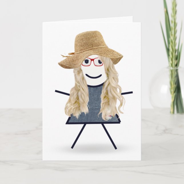 Tarjeta Chica de palo de cumpleaños con sombrero  (Anverso)