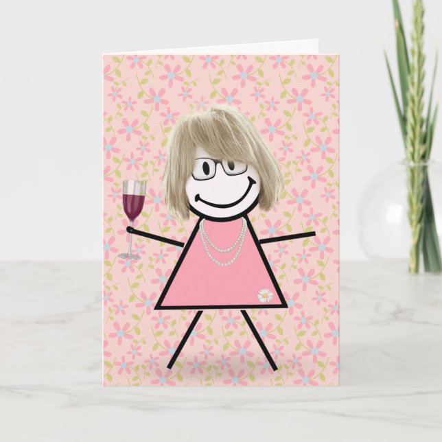 Tarjeta Chica de palo de cumpleaños con vino tinto  (Anverso)