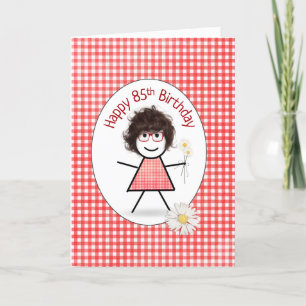 Tarjeta Chica de palo para cumpleaños 85 con margaritas