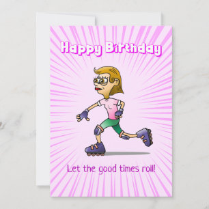 Tarjeta Chica de patinaje sobre ruedas Cumpleaños rosa