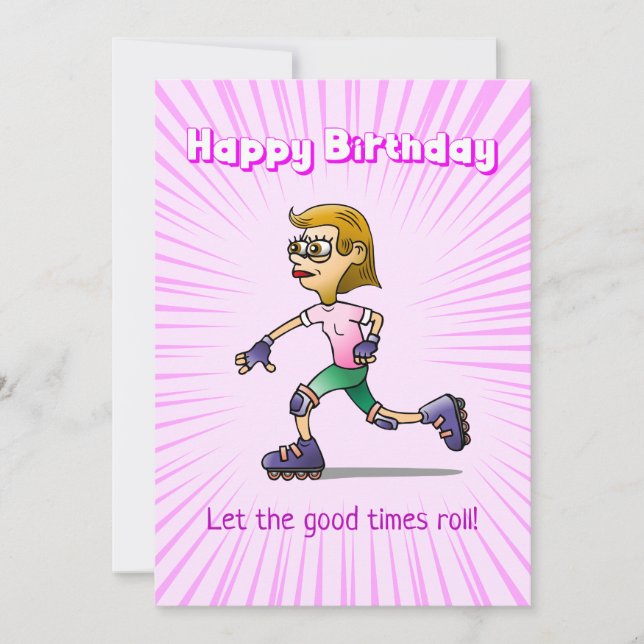 Tarjeta Chica de patinaje sobre ruedas Cumpleaños rosa (Anverso)