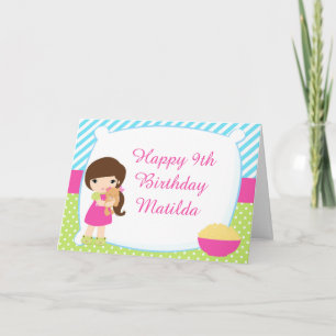 Tarjeta Chica de pelo castaño fiesta de pijamas cumpleaños