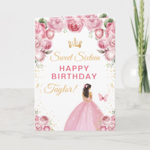 Tarjeta Chica de pelo castaño rosa Cumpleaños Sweet Sixtee