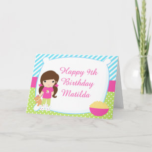 Tarjeta Chica de pelo castaño Sleepover Slumber Cumpleaños