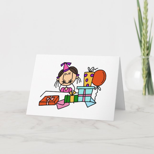 Tarjeta Chica de pelo marrón con camisetas de regalo de cu (Anverso)