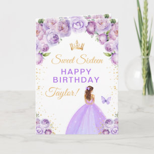 Tarjeta Chica de pelo marrón púrpura Cumpleaños Dulces Die