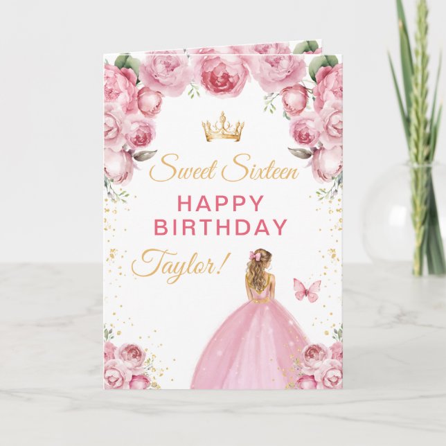 Tarjeta Chica de pelo rosa rubio Cumpleaños Dulces Diecisé (Anverso)