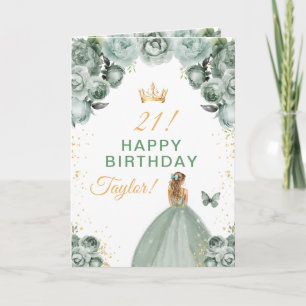 Tarjeta Chica de pelo rubio floral salvia Feliz Cumpleaños