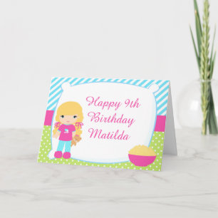 Tarjeta Chica de pelo rubio Sleepover Fiesta sueño Cumplea