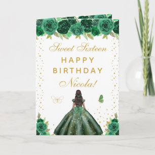 Tarjeta Chica De Piel Oscura Floral Verde Dulces Dieciséis