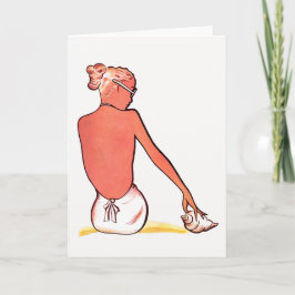 Tarjeta Chica de playa de época con elegante verano de con