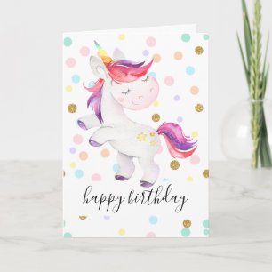 Tarjeta Chica de Punto Polka Purpurina unicornio arcoiris