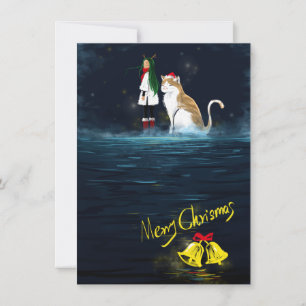 Tarjeta Chica de renos Feliz Navidad Gato Festividad mágic