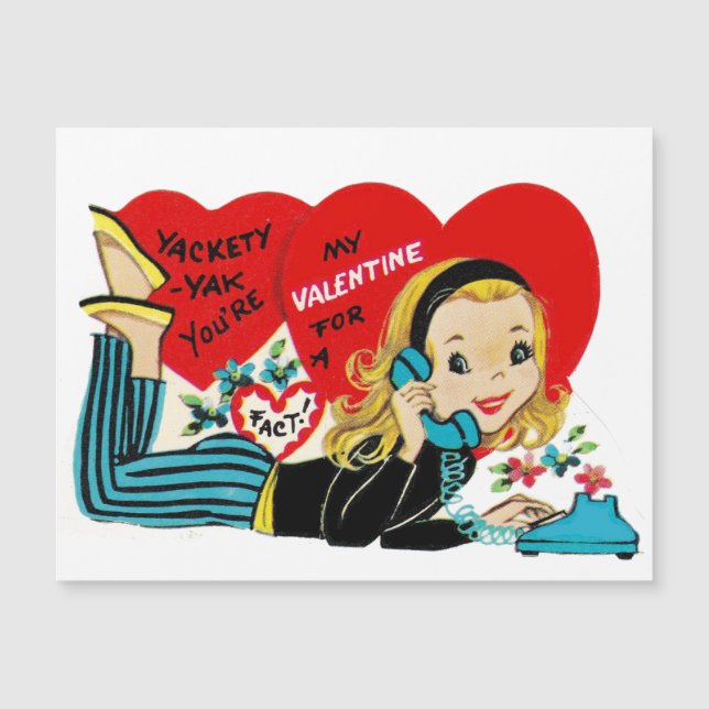 Tarjeta Chica de San Valentín retro vintage (Anverso)