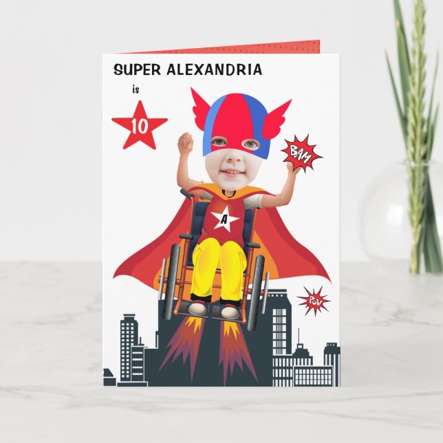 Tarjeta Chica de superhéroes en silla de ruedas 💥 héroe v (Anverso)
