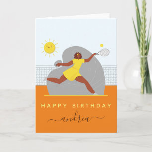 Tarjeta Chica de tenis Jugador de cumpleaños Net y Kawaii