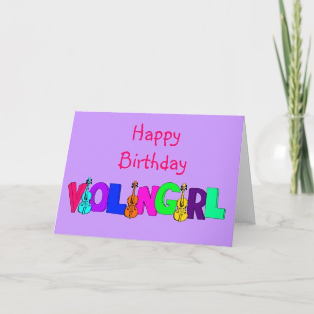 Tarjeta Chica de violín feliz cumpleaños (Anverso)