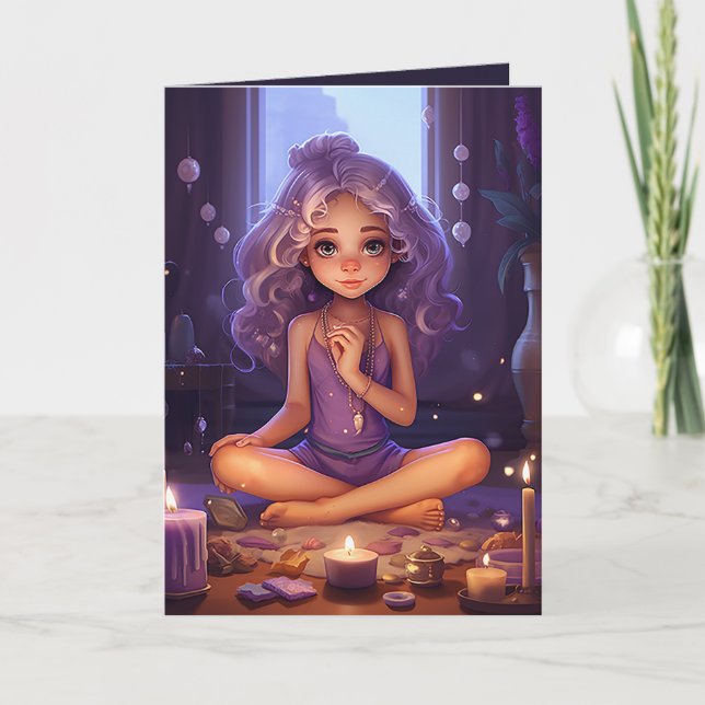 Tarjeta Chica de yoga mediador bonito Cumpleaños de oro mo (Anverso)