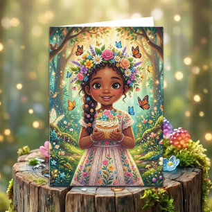 Tarjeta Chica del Bosque Encantado Cumpleaños + Página par