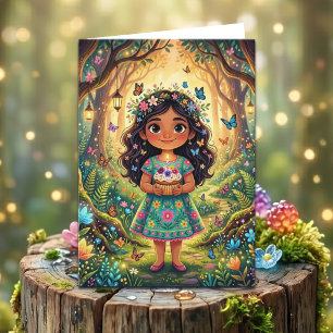 Tarjeta Chica del Bosque Encantado Cumpleaños + Página par