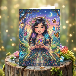 Tarjeta Chica del Bosque Encantado Cumpleaños + Página par