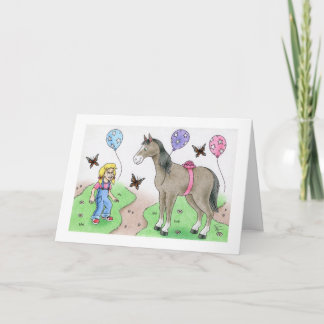 Tarjeta Chica del cumpleaños con el caballo