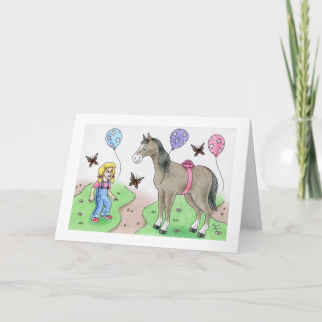 Tarjeta Chica del cumpleaños con el caballo (Anverso)