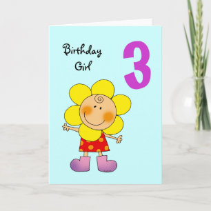 Tarjeta chica del cumpleaños de 3 años