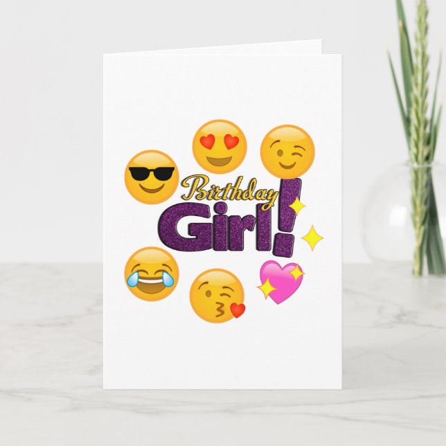 Tarjeta Chica del cumpleaños de la emoji (Anverso)