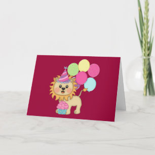 Tarjeta Chica del cumpleaños del león (personalizado)