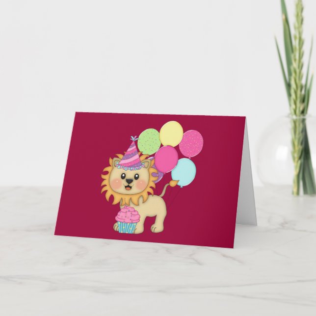 Tarjeta Chica del cumpleaños del león (personalizado) (Anverso)